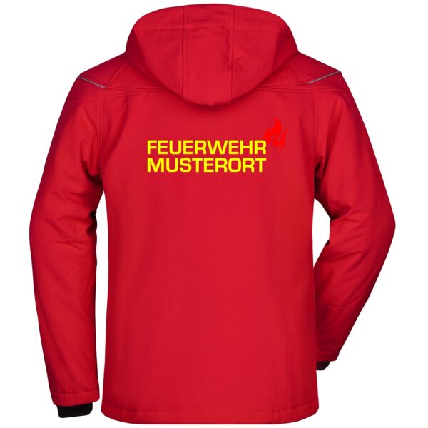 Winter Softshell Jacke | Feuerwehr mit Ortsnamen und Flamme Rot