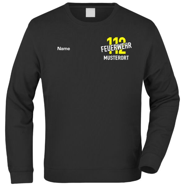Sweatshirt | Feuerwehr schräg mit Ortsname und 112 Schwarz