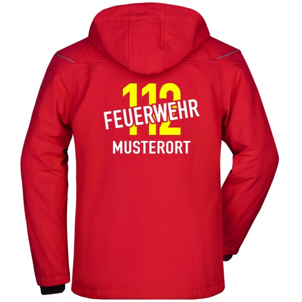Winter Softshell Jacke | Feuerwehr schräg mit Ortsnamen und 112 Rot