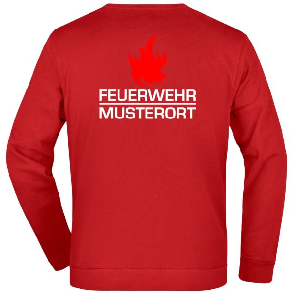 Sweatshirt | Feuerwehr Balken mit Flamme und Ortsname Rot