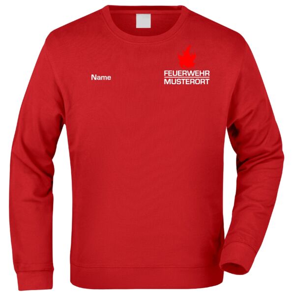 Sweatshirt | Feuerwehr Balken mit Flamme und Ortsname Rot