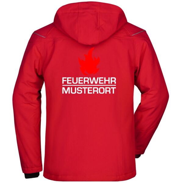 Winter Softshell Jacke | Feuerwehr Balken mit Flamme und Ortsnamen Rot