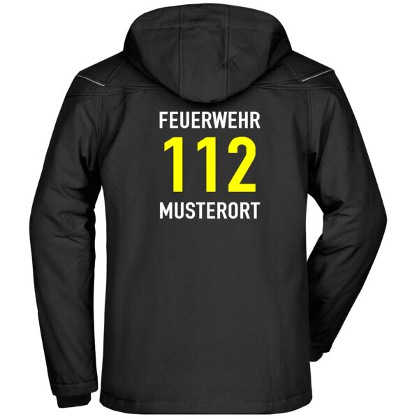 Winter Softshell Jacke | Feuerwehr 112 Notruf mit Ortsnamen Schwarz