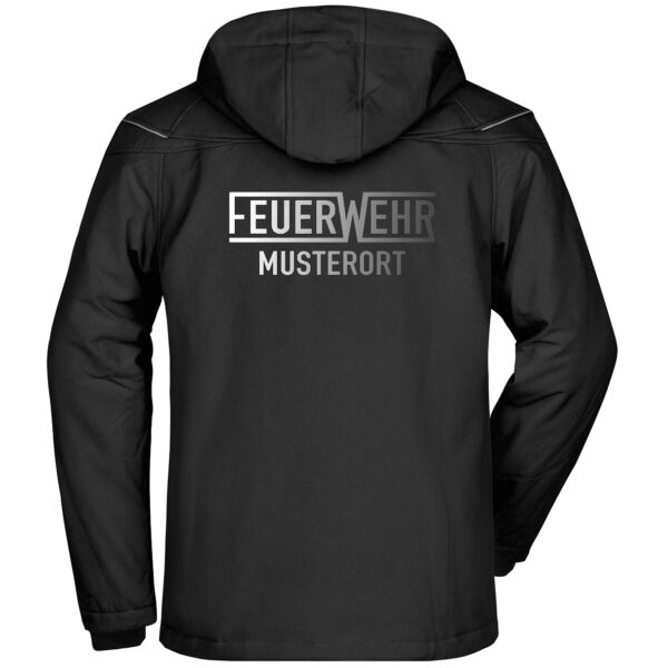 Winter Softshell Jacke | Feuerwehr mit Ortsnamen und Balken Schwarz
