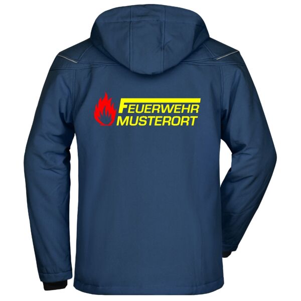Winter Softshell Jacke | Feuerwehr F mit Balken und Flamme Navy
