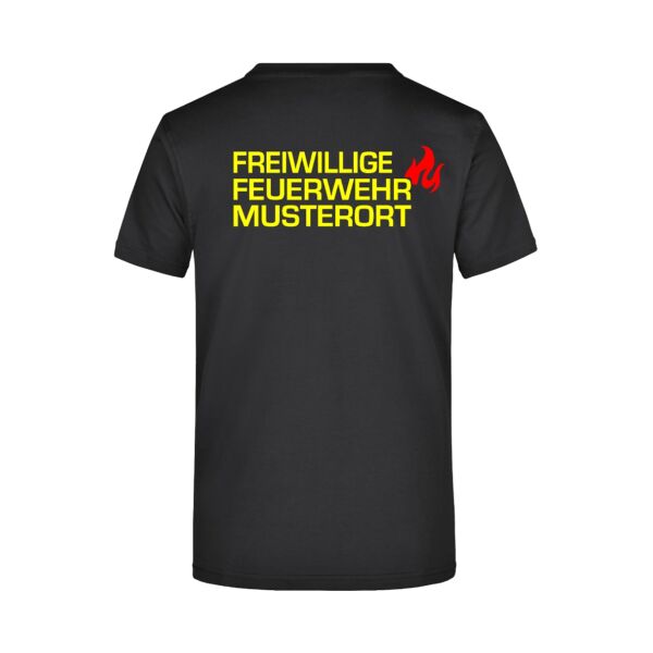 T-Shirt | Freiwillige Feuerwehr mit Ortsnamen und Flamme Schwarz