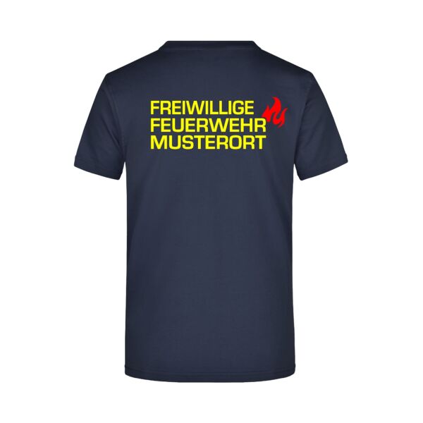 T-Shirt | Freiwillige Feuerwehr mit Ortsnamen und Flamme Navy