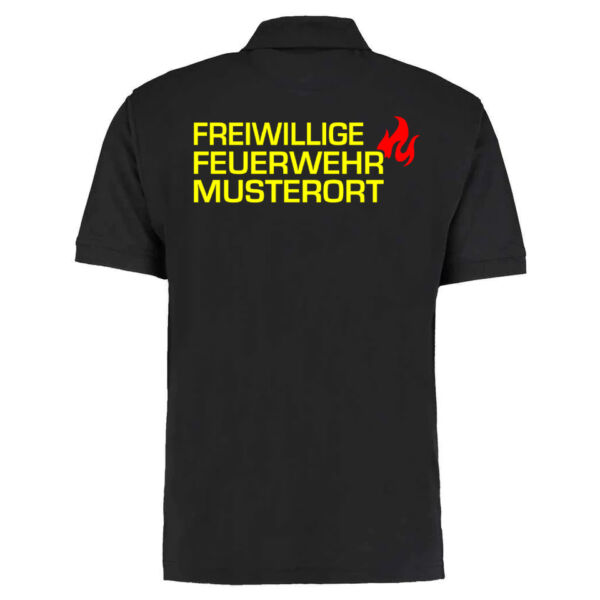 Poloshirt | Freiwillige Feuerwehr mit Ortsname und Flamme Schwarz