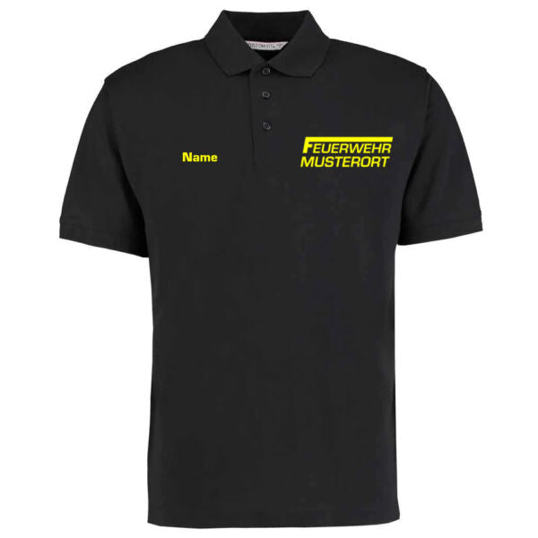 Poloshirt | Feuerwehr F Balken mit Ortsname Basic Schwarz