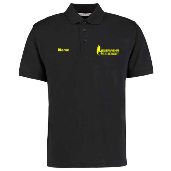 Poloshirt | Feuerwehr Flammen mit Ortsname Basic Schwarz