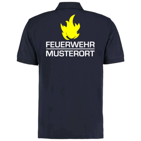 Poloshirt | Feuerwehr Balken mit Flamme & Ortsname Basic Navy