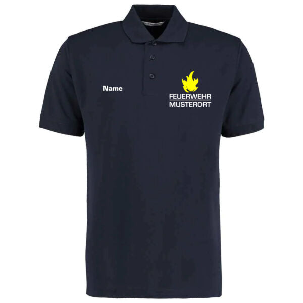 Poloshirt | Feuerwehr Balken mit Flamme & Ortsname Basic Navy