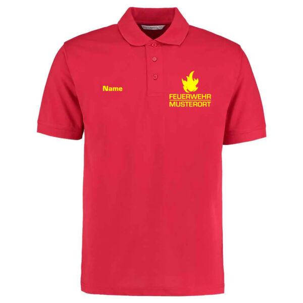 Poloshirt | Feuerwehr Balken mit Flamme & Ortsname Basic Rot