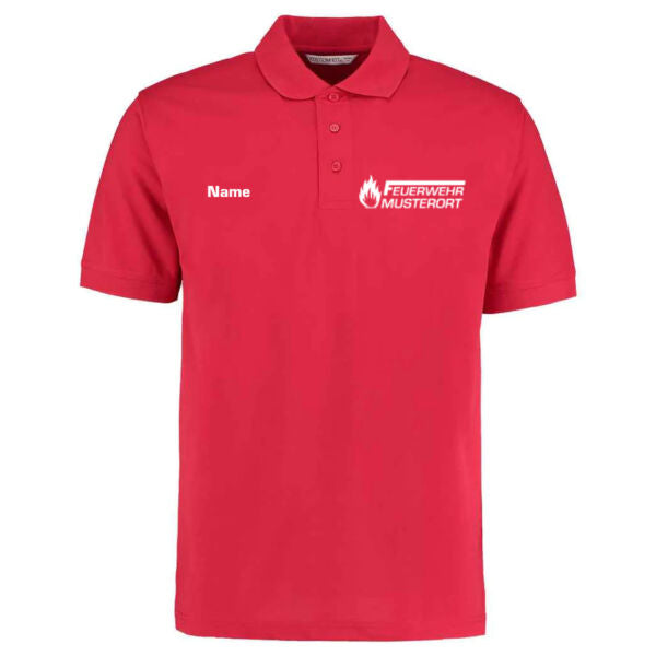 Poloshirt | Feuerwehr F mit Balken und Flamme Rot