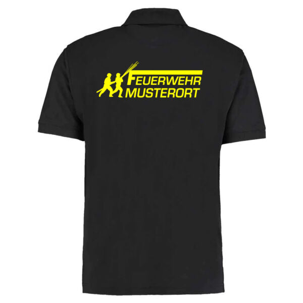 Poloshirt | Feuerwehr Angriff mit Ortsnamen Schwarz