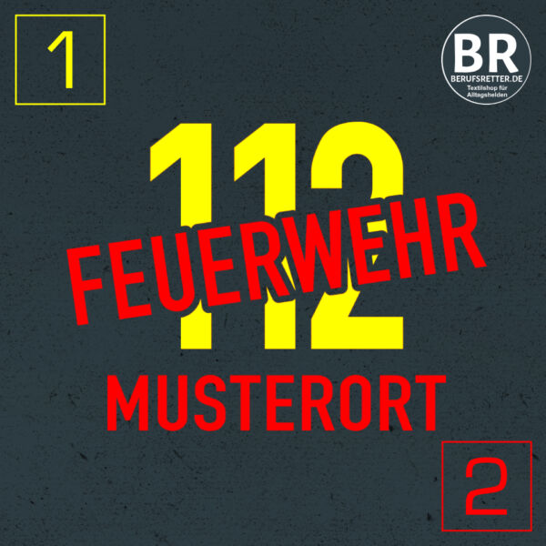T-Shirt | Feuerwehr schräg mit Ortsnamen und 112 Rot
