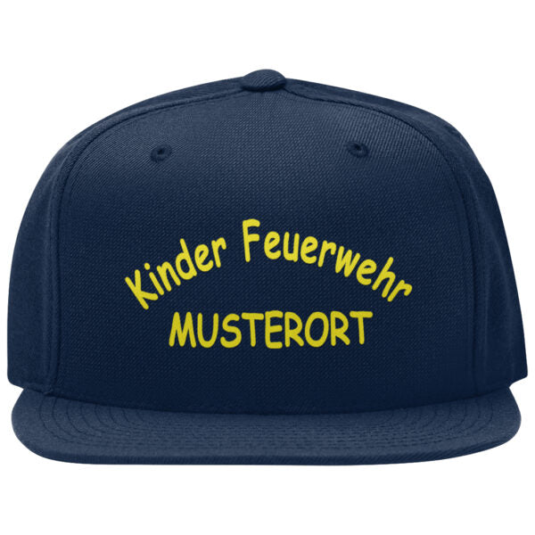 Snap Back Cap Kinder | Kinder Feuerwehr gebogen mit Ortsname Schwarz