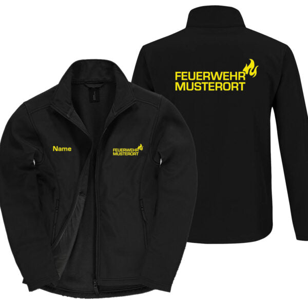 Classic Softshelljacke Herren | Feuerwehr Flamme & Ortsname Schwarz