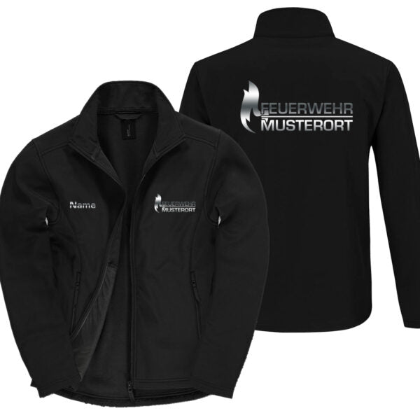 Classic Softshelljacke Herren | Feuerwehr Flammen mit Ortsname Basic Schwarz