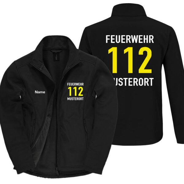 Classic Softshelljacke Herren | Feuerwehr 112 Notruf mit Ortsname Schwarz