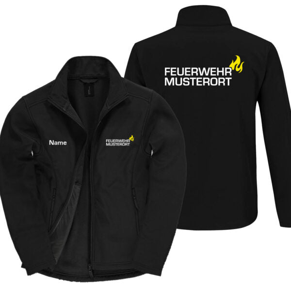 Classic Softshelljacke Herren | Feuerwehr Ortsname mit Flamme Basic Schwarz
