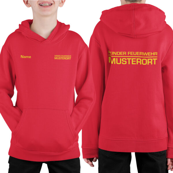 Hoodie Unisex | Kinderfeuerwehr mit Ortsname Rot