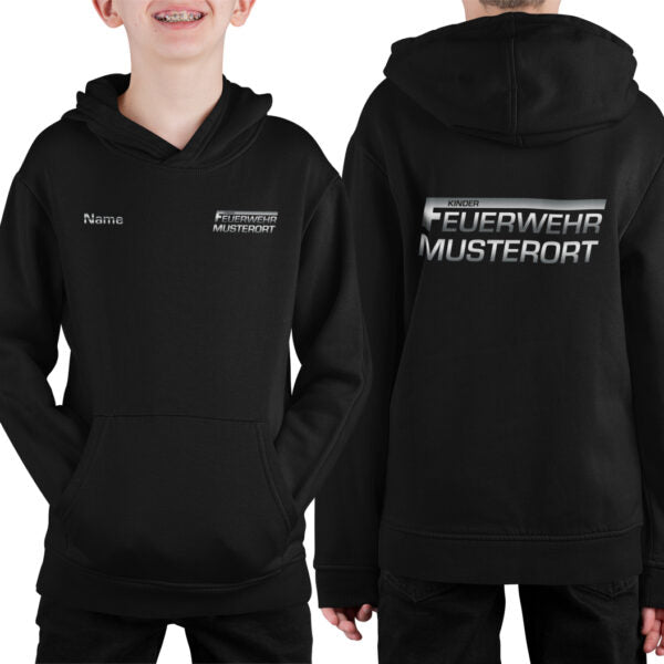 Hoodie Unisex | Kinderfeuerwehr mit Ortsname Schwarz