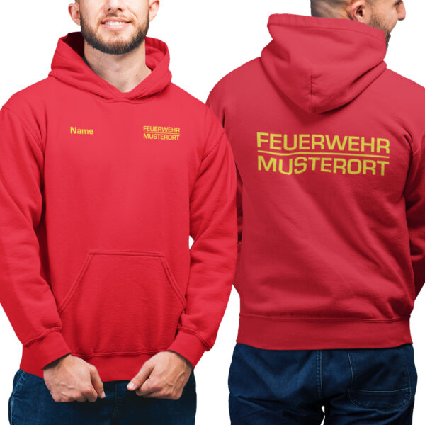 Hoodie Männer | Feuerwehr Balken mit Ortsname Rot