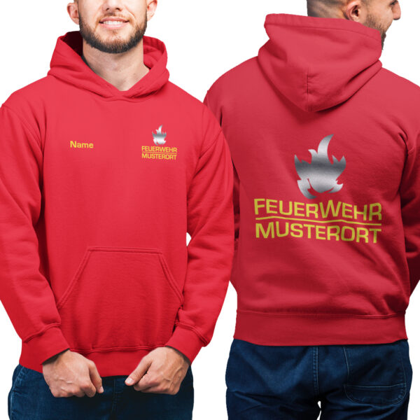 Hoodie Männer | Feuerwehr Balken mit Flamme & Ortsname Rot