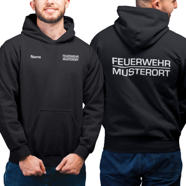 Hoodie Männer | Feuerwehr Balken mit Ortsname Schwarz