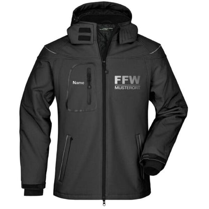 Winter Softshell Jacke | Freiwillige Feuerwehr Balken mit Ortsnamen Schwarz