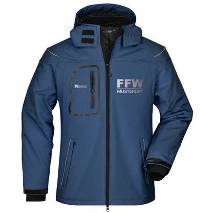 Winter Softshell Jacke | Freiwillige Feuerwehr Balken mit Ortsnamen Navy