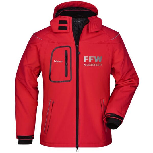 Winter Softshell Jacke | Freiwillige Feuerwehr Balken mit Ortsnamen Rot