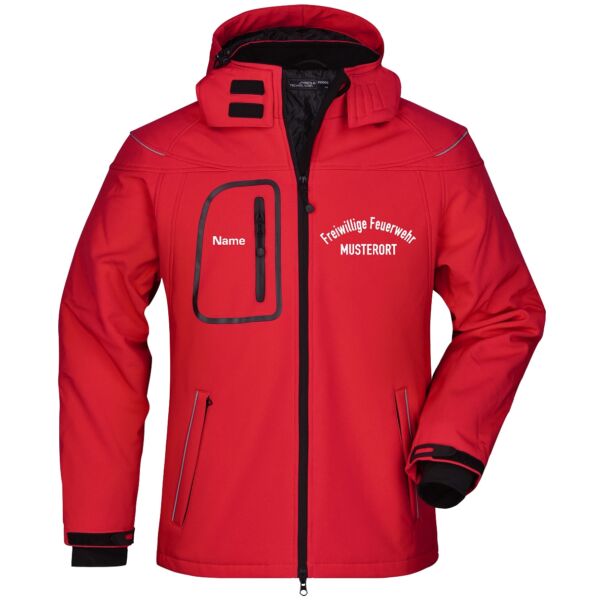 Winter Softshell Jacke | Freiwillige Feuerwehr gebogen mit Ortsnamen Rot