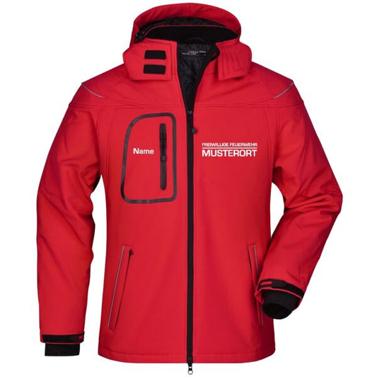 Winter Softshell Jacke | Freiwillige Feuerwehr mit Ortsnamen und Balken Rot