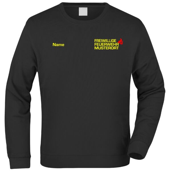 Sweatshirt | Freiwillige Feuerwehr mit Ortsname und Flamme Schwarz