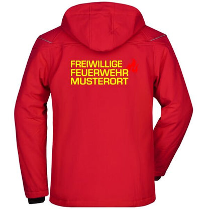 Winter Softshell Jacke | Freiwillige Feuerwehr mit Ortsnamen und Flamme Rot