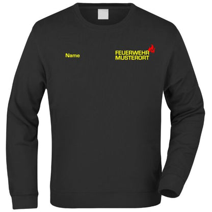 Sweatshirt | Feuerwehr mit Ortsname und Flamme Schwarz