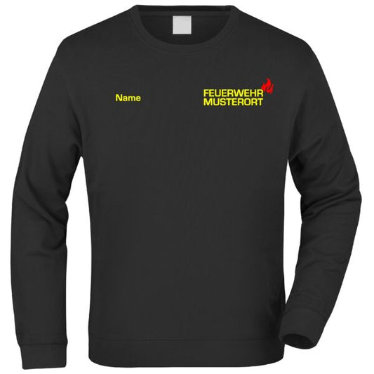 Sweatshirt | Feuerwehr mit Ortsname und Flamme Schwarz