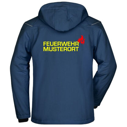 Winter Softshell Jacke | Feuerwehr mit Ortsnamen und Flamme Navy