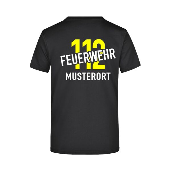 T-Shirt | Feuerwehr schräg mit Ortsnamen und 112 Schwarz