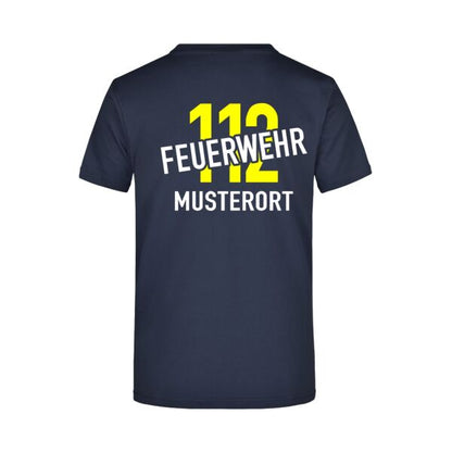 T-Shirt | Feuerwehr schräg mit Ortsnamen und 112 Navy