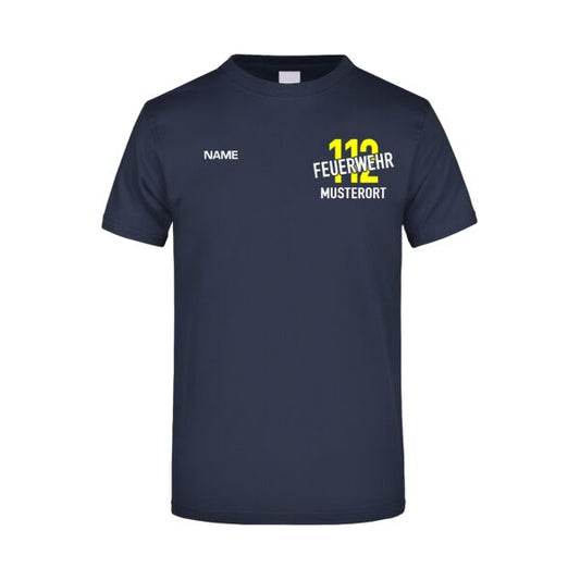 T-Shirt | Feuerwehr schräg mit Ortsnamen und 112 Navy