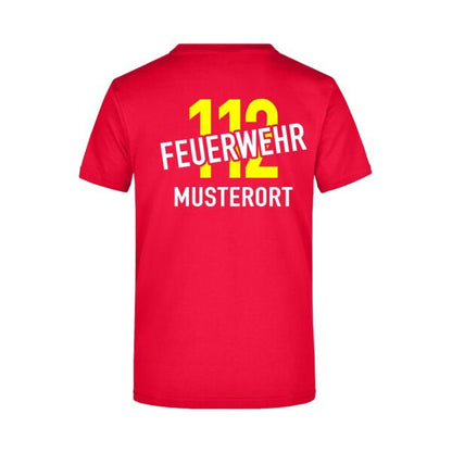 T-Shirt | Feuerwehr schräg mit Ortsnamen und 112 Rot