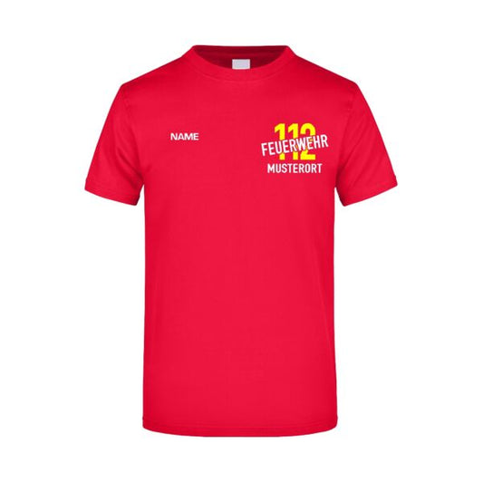 T-Shirt | Feuerwehr schräg mit Ortsnamen und 112 Rot