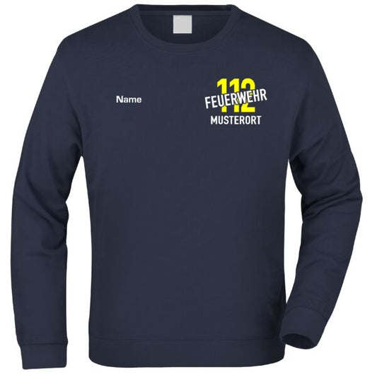 Sweatshirt | Feuerwehr schräg mit Ortsname und 112 Navy