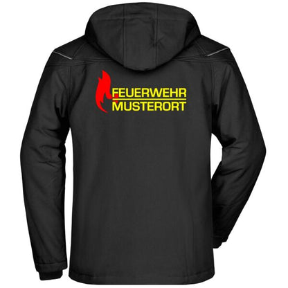 Winter Softshell Jacke | Feuerwehr Flammen mit Ortsnamen Schwarz