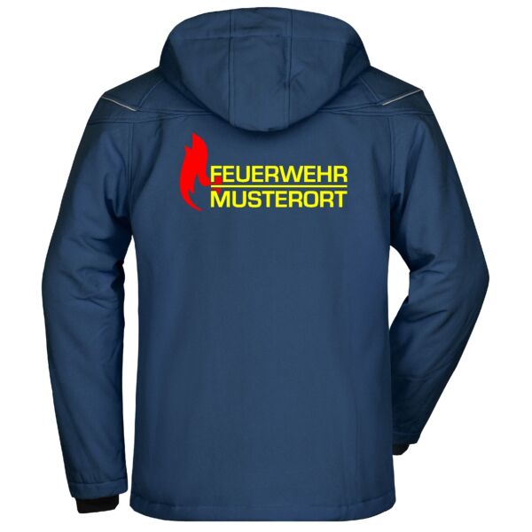 Winter Softshell Jacke | Feuerwehr Flammen mit Ortsnamen Navy