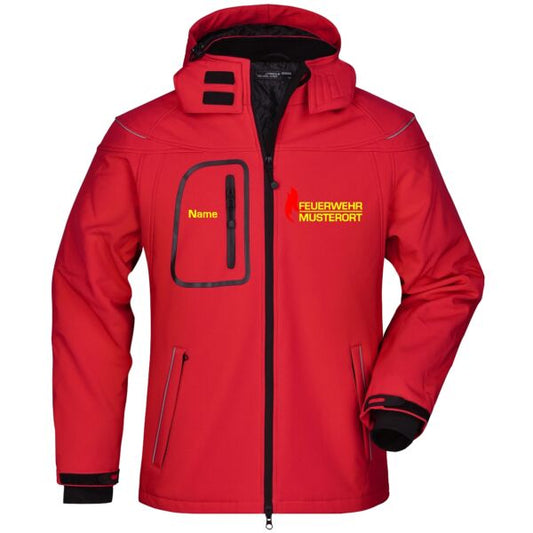 Winter Softshell Jacke | Feuerwehr Flammen mit Ortsnamen Rot