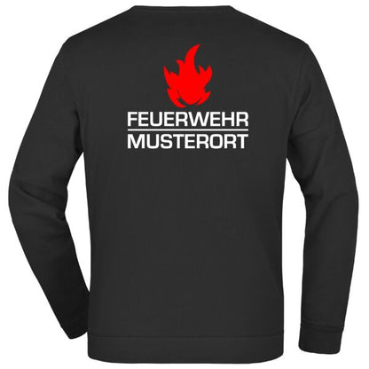 Sweatshirt | Feuerwehr Balken mit Flamme und Ortsname Schwarz